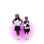 Young girls showing off high fashion Violets content dresses