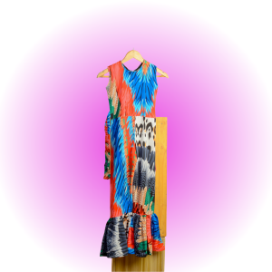 Stunning colourful African dress on a show hanger