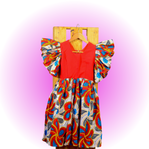 Stunning colourful African dress for kids on a show hanger